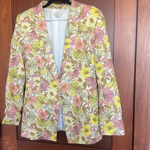 Ann Taylor Loft Linen Jacket. Yellow and Pink floral.